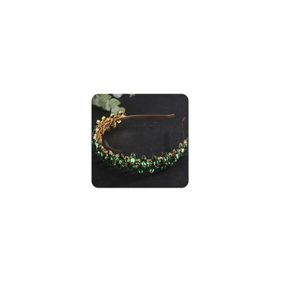 Teyglen Rhinestone Wedding Headband Crystal Headpiece Bridal Headband Tiara Green Rhinestone Hair Band Hoop Wedding Hair Accessories for Women(Green)