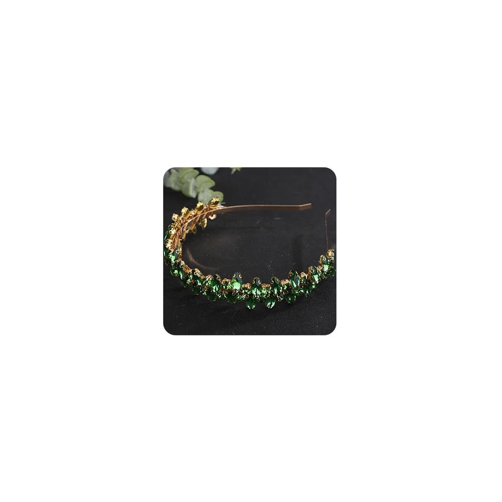 Teyglen Rhinestone Wedding Headband Crystal Headpiece Bridal Headband Tiara Green Rhinestone Hair Band Hoop Wedding Hair Accessories for Women(Green)