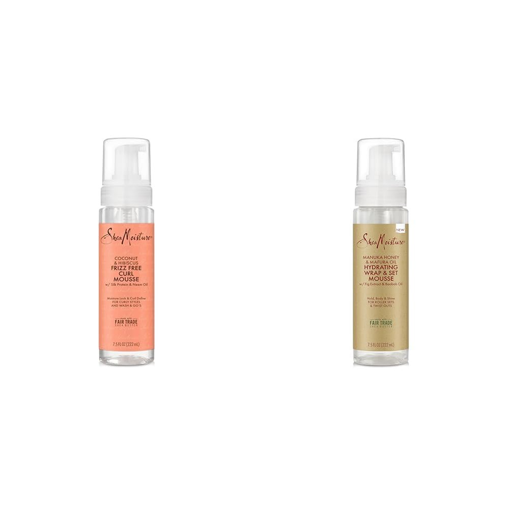 SheaMoisture Curl & Wrap Mousse with Shea Butter Coconut Hibiscus & Manuka Honey Mafura Oil 7.5oz 2 Pack