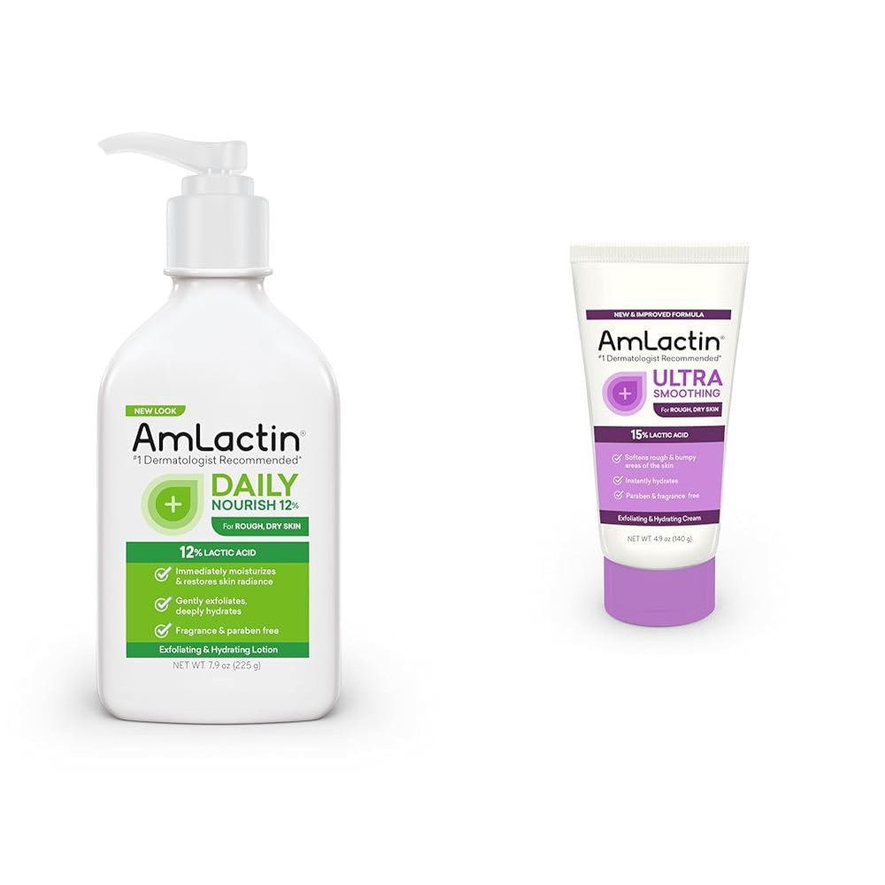 AmLactin Daily Moisturizing 7.9 oz Lotion and Ultra Smoothing 4.9 oz Cream Bundle for Dry Skin