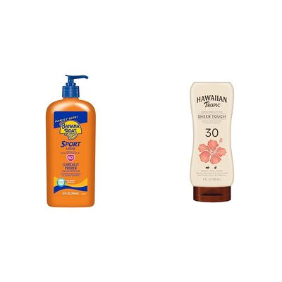 Banana Boat Sport Ultra SPF 50 Sunscreen 12oz & Hawaiian Tropic Sheer Touch Ultra Radiance SPF 30 Sunscreen 8oz Bundle