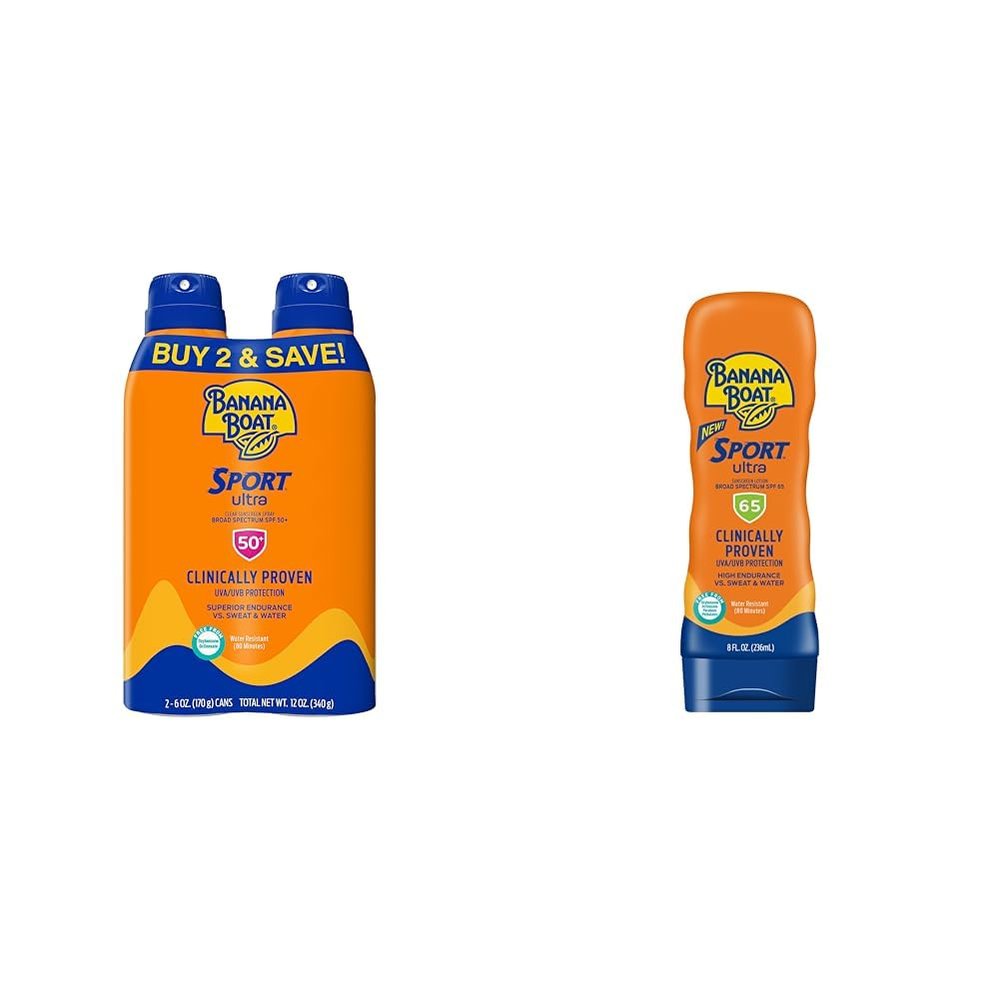 Banana Boat Sport Ultra SPF 50 Sunscreen Spray Twin Pack and SPF 65 Sunscreen Lotion