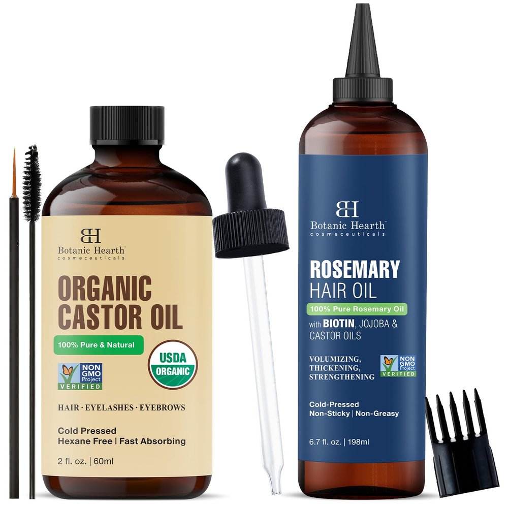Botanic Hearth 100% Pure Rosemary Oil For Hair Growth Infused With Biotin & Castor Oil 6.7 oz | USDA Certified Organic |100% Pure & Hexane Free 2 oz