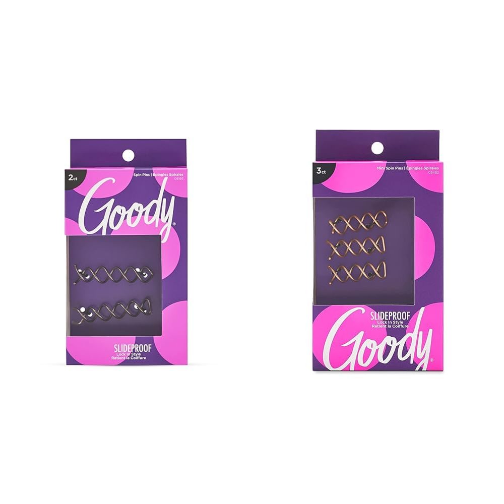 Goody Hair Spin Pin 2 Count & 3 Count Bundle - Mini Corkscrew Hair Pins for Fast Bun Provides All-Day Hold