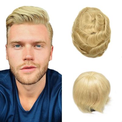 Healthlif Toupee Mens Hair Systems Swiss Lace Mens Hairpieces Men Toupee Human Hair Replacement System For Men Hair Toupee Natural Hairline7x9-120% density#22R Light Blonde