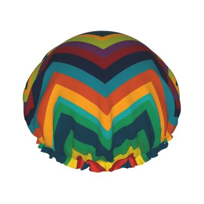 Chevron Wallpaper Shower Cap for Women Men Waterproof Hair Cap with Elastic Band Double Layered Bath Caps Reusable Bathing Shower Caps for all Hair Types