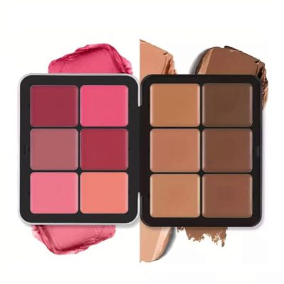 12-Color Concealer & Blush Cream Palette, 2-In-1 Cream Blush Palette, Long-Wearing Full Coverage Makeup Full Coverage Make-up Highlight Blush Palette Face Cosmetics Makeup (12-E)