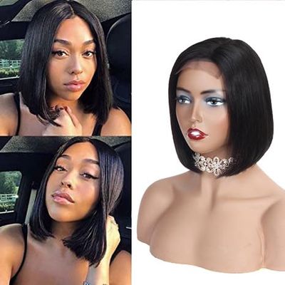 4 * 4 Ex-lace Human Hair Wig for Woman Black Straight (8inch)