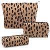 3 Pcs Makeup Bag Cosmetic Bag Set for Girls Women Travel Organizer Bathroom Toiletry Pouch Large Capacity Storage Bag (Leopard Brown) view 1