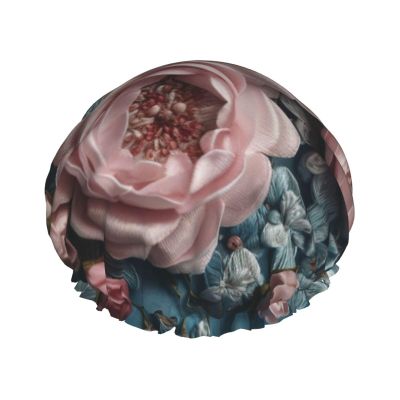 Luxurious Fabrics Shower Cap for Women Men Waterproof Hair Cap with Elastic Band Double Layered Bath Caps Reusable Bathing Shower Caps for all Hair Types
