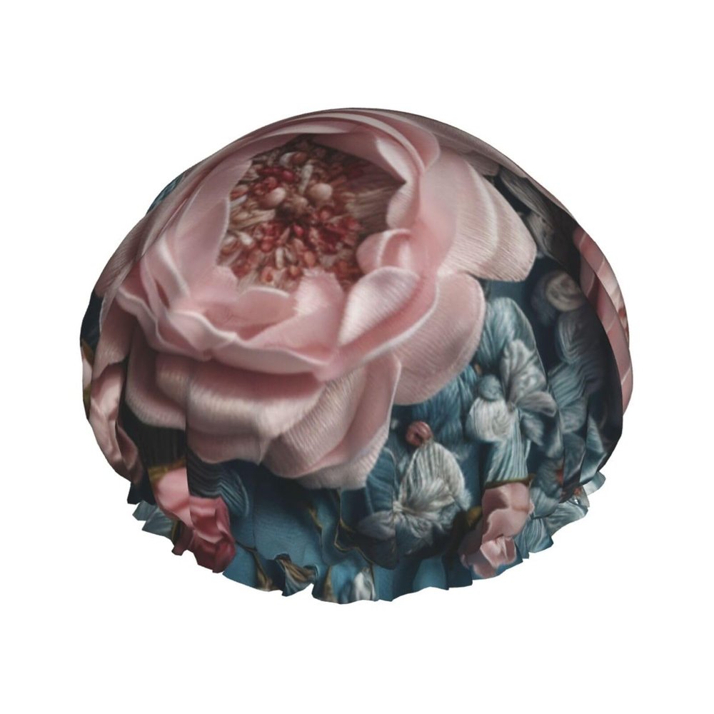 Luxurious Fabrics Shower Cap for Women Men Waterproof Hair Cap with Elastic Band Double Layered Bath Caps Reusable Bathing Shower Caps for all Hair Types