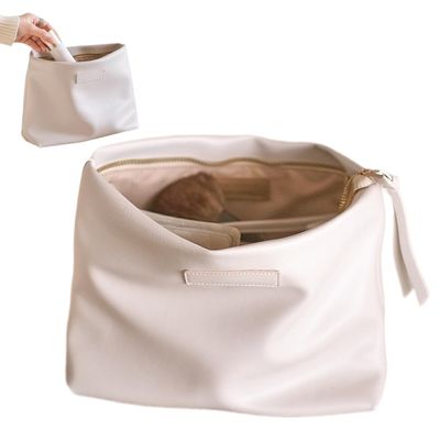 BIVIZKU Makeup Bag Large Capacity Makeup Pouch Travel Cosmetic Bag for Women Cosmetics Skincare Care Organizer with Compartments (Creamy White)