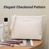 BIVIZKU Checkered Makeup Bag Large Capacity Makeup Pouch Travel Cosmetic Bag for Women Cosmetics Skincare Care Organizer with Compartments (White Checkered) view 2