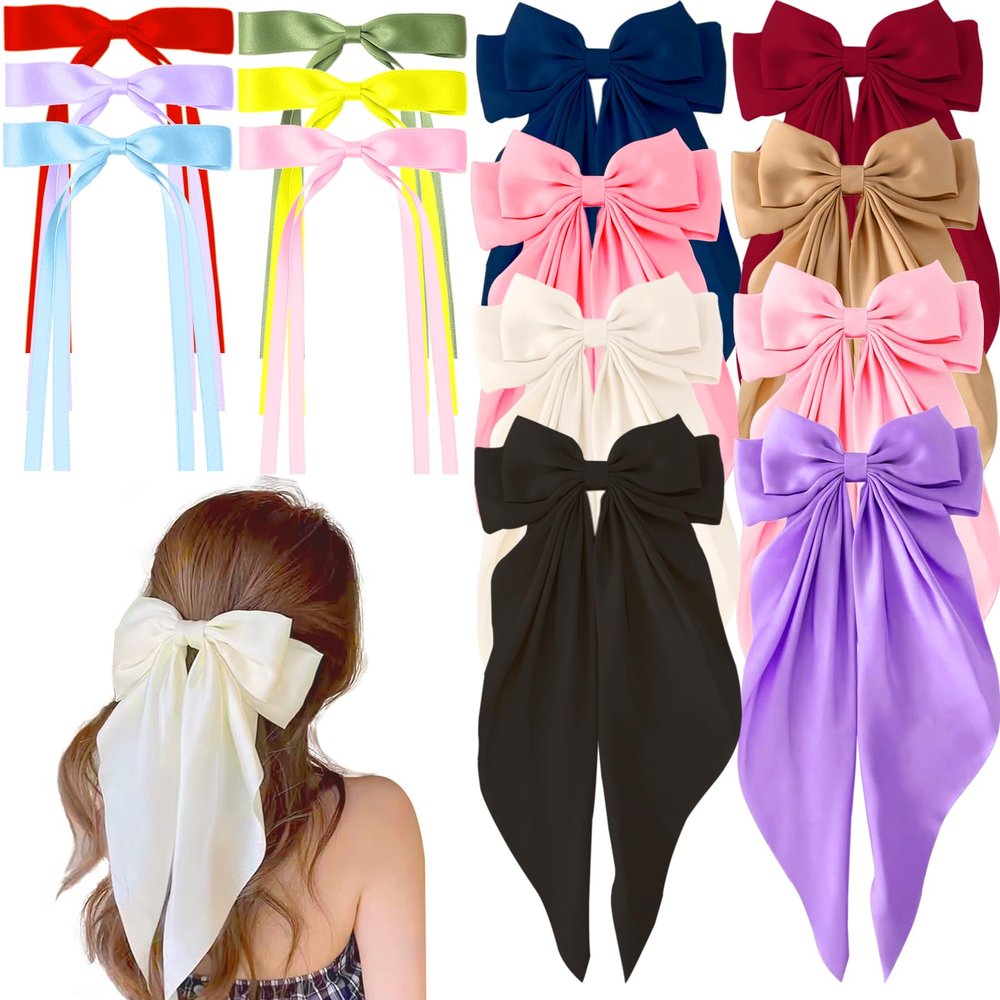 14 Pcs Hair Bows for Women, Bow Hair Clips with Long Tail, Coquette Bows Hair Ribbons, Big Hair Bow Cute Hair Accessories(Girly)