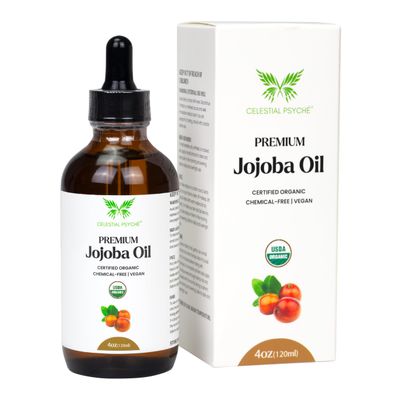 Celestial Psych USDA Certified Organic Jojoba Oil (4 Oz) 100% Pure Natural, Chemical-Free, Hexane-Free, Hair Growth, Scalp Care, Skin Hydration, Nails Natural Beauty Enhancement, Anti-Aging