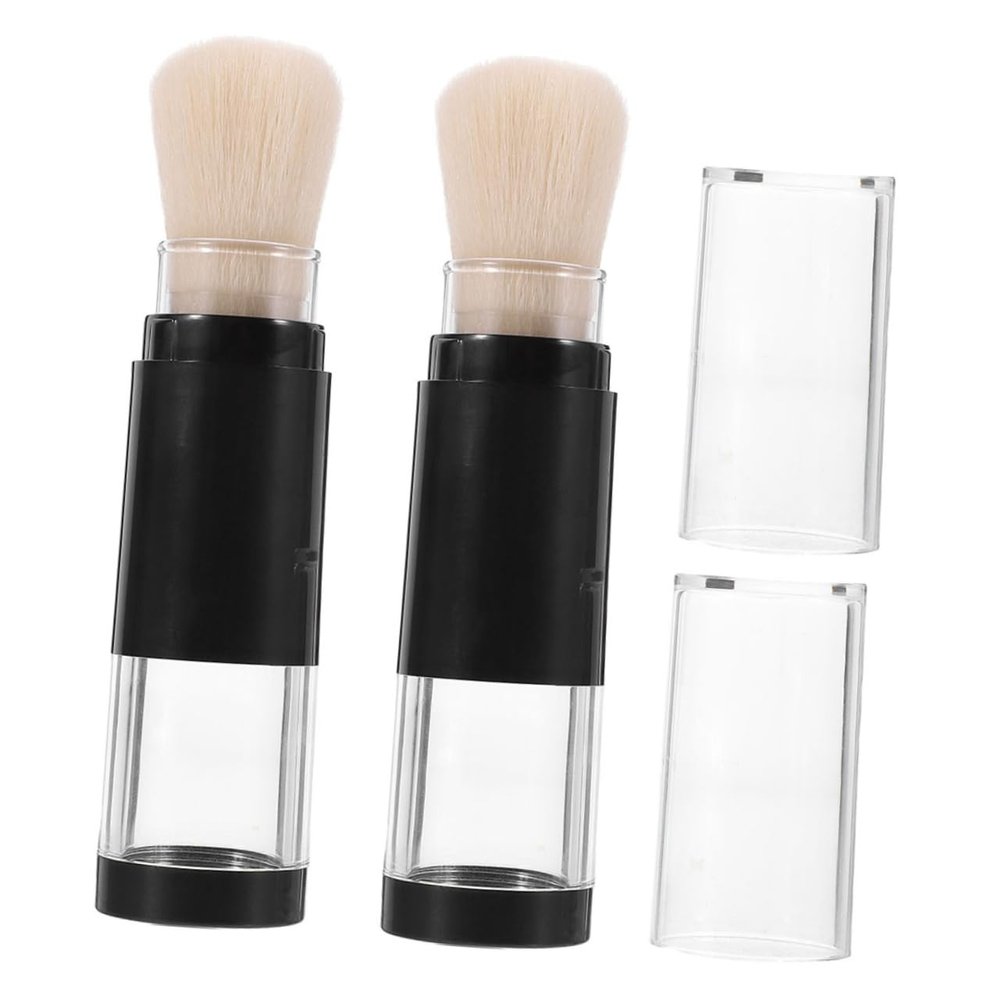 FRCOLOR 2pcs Press Dispense Makeup Brushes Refillable Bottle Soft Bristles Foundation and Blush Brush for Travel Loose Powder and Application