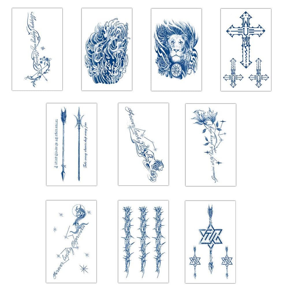 10 Sheets Temporary Tattoo Stickers for Adult Women Men - Long Lasting Waterproof Temporary Tattoos Realistic Fake Tattoo Stickers for Men Arm Face Neck Chest Leg Hand