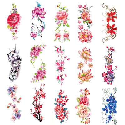 15 Sheets Flower Temporary Tattoos for Adults Women Long Lasting Waterproof Fake Tattoos Realistic Floral Tattoos Temporary Arm Tattoo Stickers Large Flower Tattoos Temporary Shoulder Tattoo Stickers