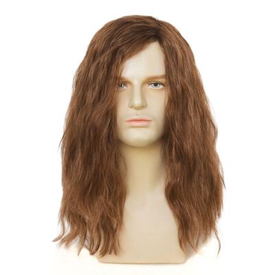 Siudus Mens Long Brown Curly Wig 70s 80s Side Part Synthetic Wigs Fluffy Halloween Cosplay Custome Daily Hair Wig