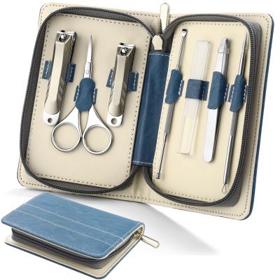 JZHAN Manicure Sets Pedicure Kits Stainless Steel Nail Clipper Personal Care Tools 7 in 1 with PU Leather Case At-Home Manciure Kit and Nail Care Tools Gift for Men Women Family Friends
