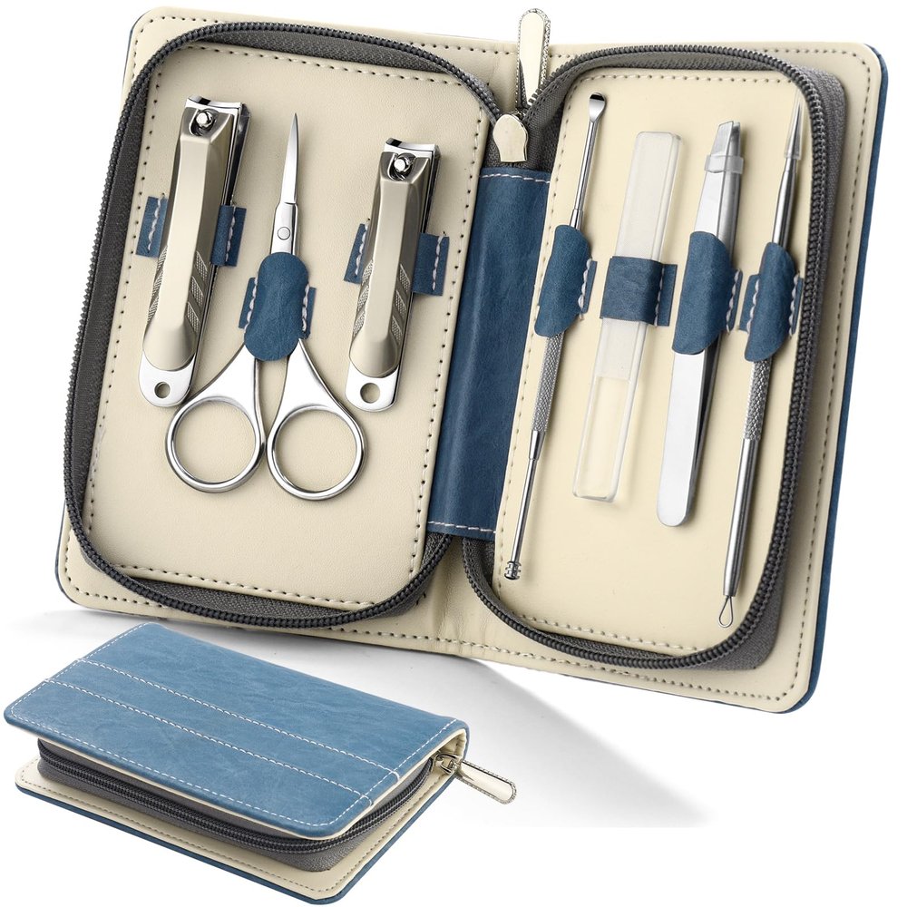 JZHAN Manicure Sets Pedicure Kits Stainless Steel Nail Clipper Personal Care Tools 7 in 1 with PU Leather Case At-Home Manciure Kit and Nail Care Tools Gift for Men Women Family Friends