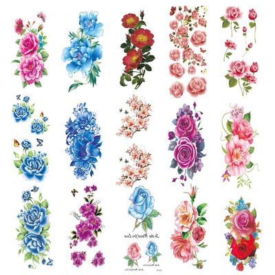 15 Sheets Flower Temporary Tattoos for Adults Women Long Lasting Waterproof Fake Tattoos Realistic Floral Tattoos Temporary Arm Tattoo Stickers Large Flower Tattoos Temporary Shoulder Tattoo Stickers
