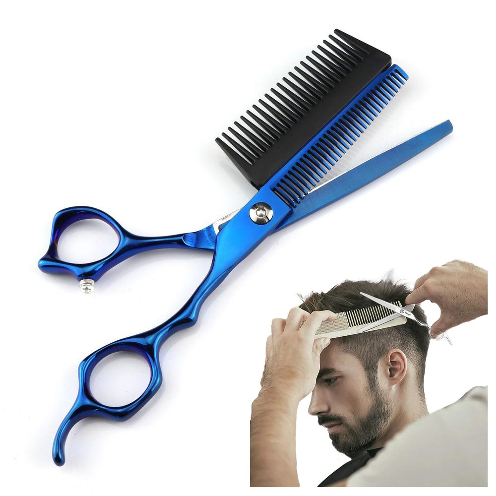 2 In 1 Hair Scissors With Comb, 6 Inch Professional Jp440c Steel, Hair Cutting Scissors, Hairdresser Scissors, Haircut Barber, Home Use for Man Woman Adults Kids (H)