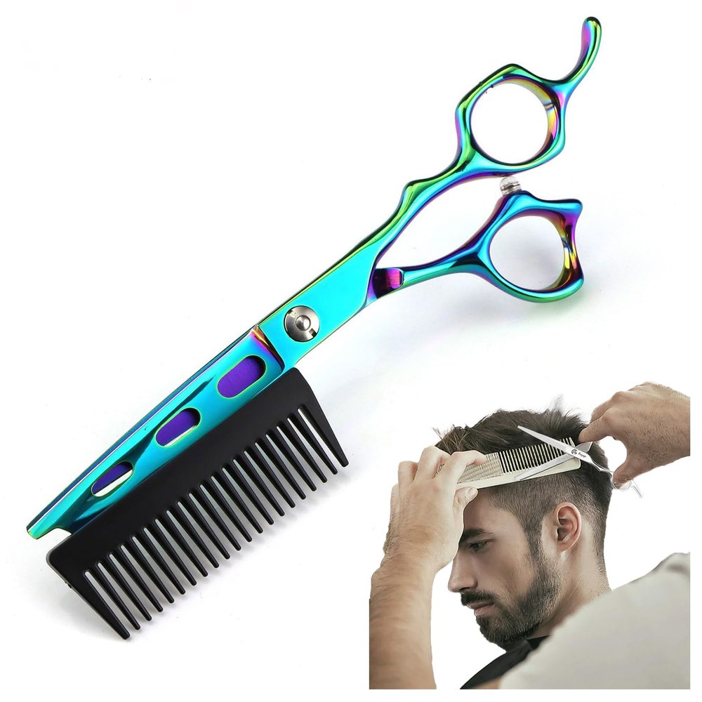 2 In 1 Hair Scissors With Comb, 6 Inch Professional Jp440c Steel, Hair Cutting Scissors, Hairdresser Scissors, Haircut Barber, Home Use for Man Woman Adults Kids (C)