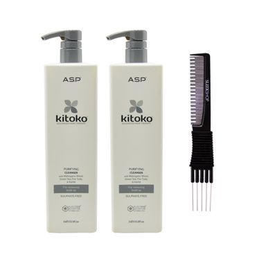 Asp Kitoko Purifying Cleanser (33.8 oz/liter) with Teasing Comb Pack of 2