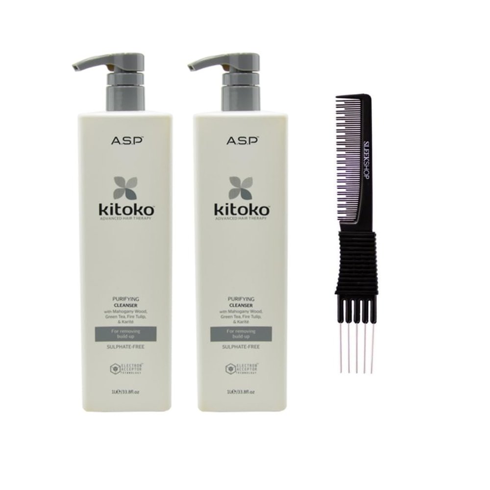 Asp Kitoko Purifying Cleanser (33.8 oz/liter) with Teasing Comb Pack of 2