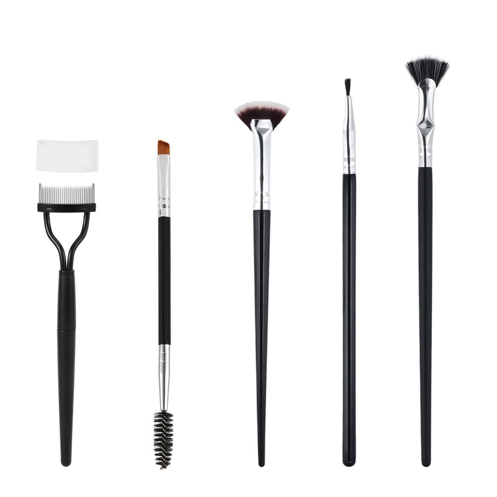 5pcs Makeup Brushes, Including Folding Angle Fan-Shaped Mascara Brush Scalloped Lash Brush Eyeliner Brush Foldable Steel Eyelash Separator Comb Double-Ended Eyebrow Brush for Women & Girls
