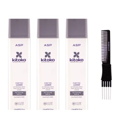 yper Asp Kitoko Purifying Cleanser (8.5 oz) with Teasing Comb Pack of 3, Off White