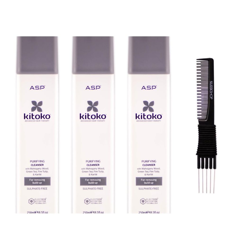 yper Asp Kitoko Purifying Cleanser (8.5 oz) with Teasing Comb Pack of 3, Off White