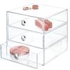 AJIODA Makeup Drawer Organizer Box with 3 Drawers, Acrylic Cosmetic Display Case Vanity Organizer Jewelry Storage Box Stackable Storage for Cosmetics, Skin Care, Bathroom, Countertop, Silver Handle view 1