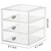 AJIODA Makeup Drawer Organizer Box with 3 Drawers, Acrylic Cosmetic Display Case Vanity Organizer Jewelry Storage Box Stackable Storage for Cosmetics, Skin Care, Bathroom, Countertop, Silver Handle view 2