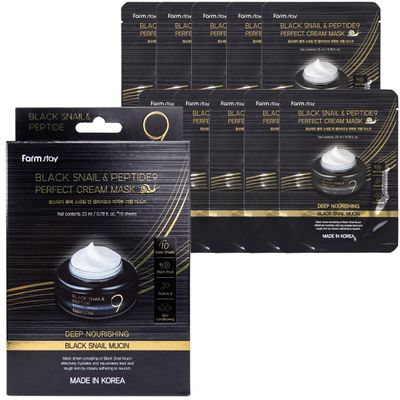 Farmstay Black Snail & Peptide 9 Cream Mask, Korean Snail Mucin Mask Pack for Elastic & Glow Skin, Hydrating & Anti-aging Face Mask Pack, Korean Skincare, for Women & Men, 10 Sheets (0.77 fl. oz Each)