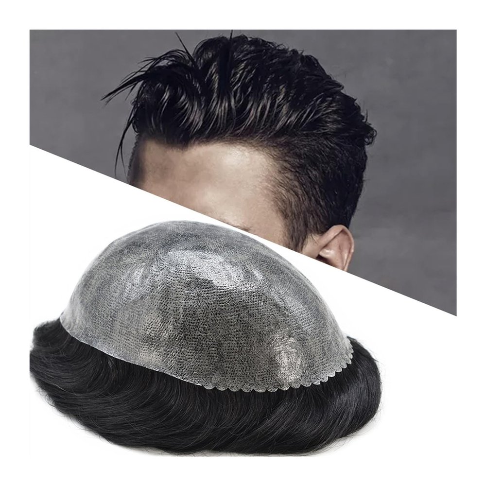 Toupee Men's Toupee Full PU Base Male Hair Prosthesis 0.12mm Injected Thin Skin Hairpieces 6" Indian Hair System Male Toupee Hair Units Mens Wigs ( Color : 6 INCHES-1B#-120%-FREE , Size : 8x10 )