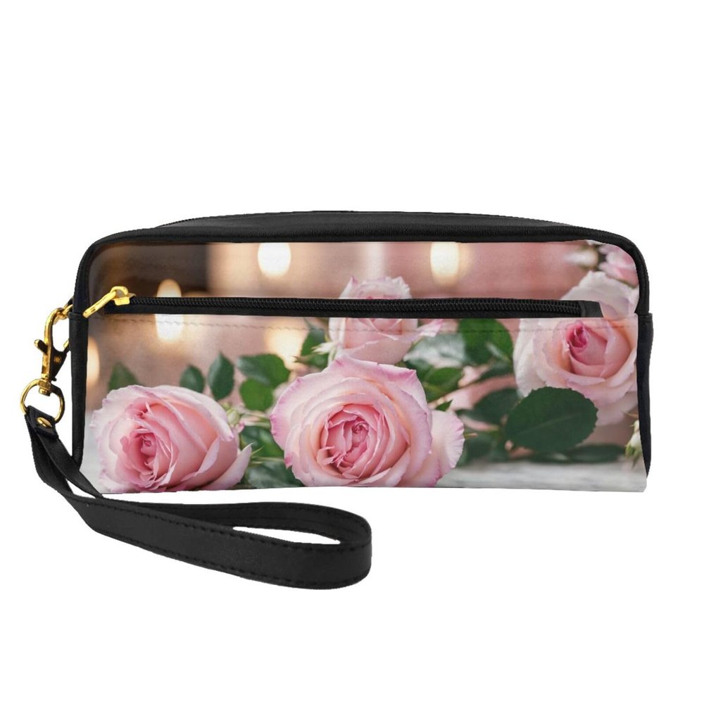 FRESQA Red Rose Print Portable Mini Makeup Bag,Versatile And Compact,Perfect For Your Essentials