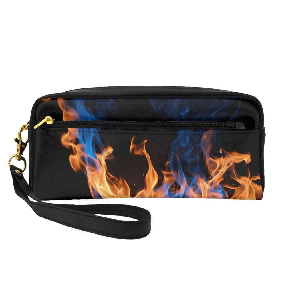FRESQA Blue Flame Print Portable Mini Makeup Bag,Versatile And Compact,Perfect For Your Essentials