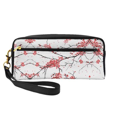 FRESQA Delicate Cherry Blossoms Print Portable Mini Makeup Bag,Versatile And Compact,Perfect For Your Essentials