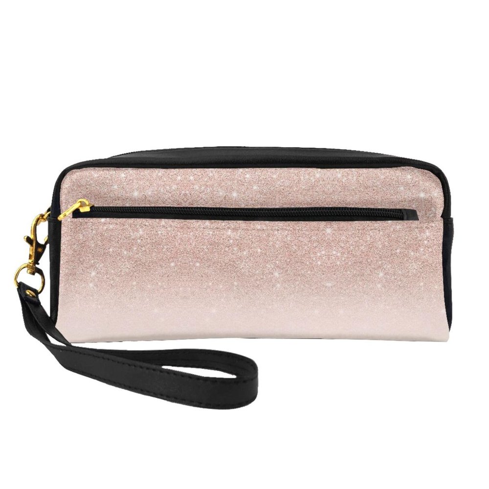 FRESQA Rose Gold Faux Glitter Print Portable Mini Makeup Bag,Versatile And Compact,Perfect For Your Essentials