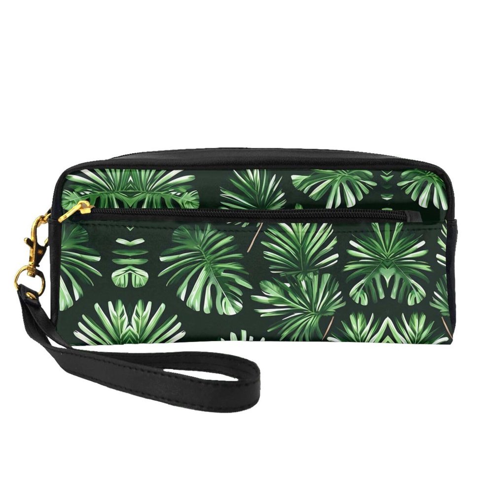 FRESQA Green Leaves Of Palm Tree Tropical Plant Print Portable Mini Makeup Bag,Versatile And Compact,Perfect For Your Essentials