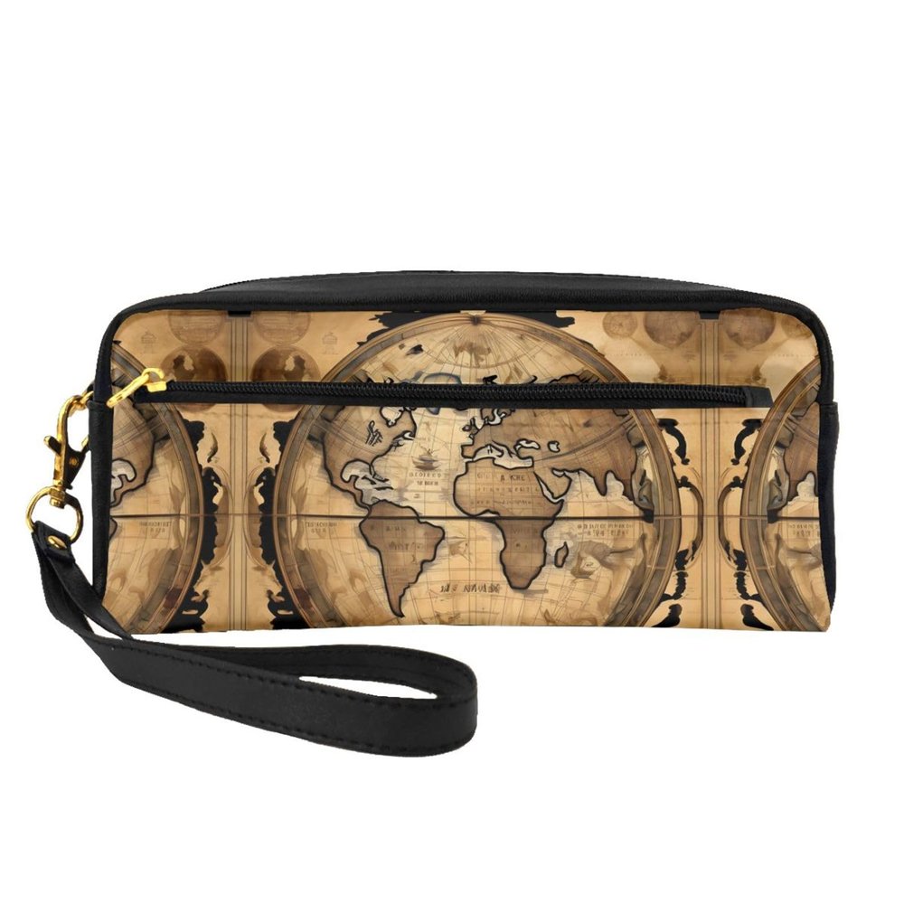 FRESQA Ancient Map World Globe Print Portable Mini Makeup Bag,Versatile And Compact,Perfect For Your Essentials