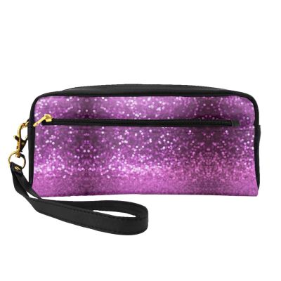 FRESQA Sparkling Purple Glitter Print Portable Mini Makeup Bag,Versatile And Compact,Perfect For Your Essentials