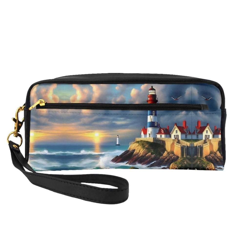 FRESQA Lighthouse Diamond Paint Print Portable Mini Makeup Bag,Versatile And Compact,Perfect For Your Essentials