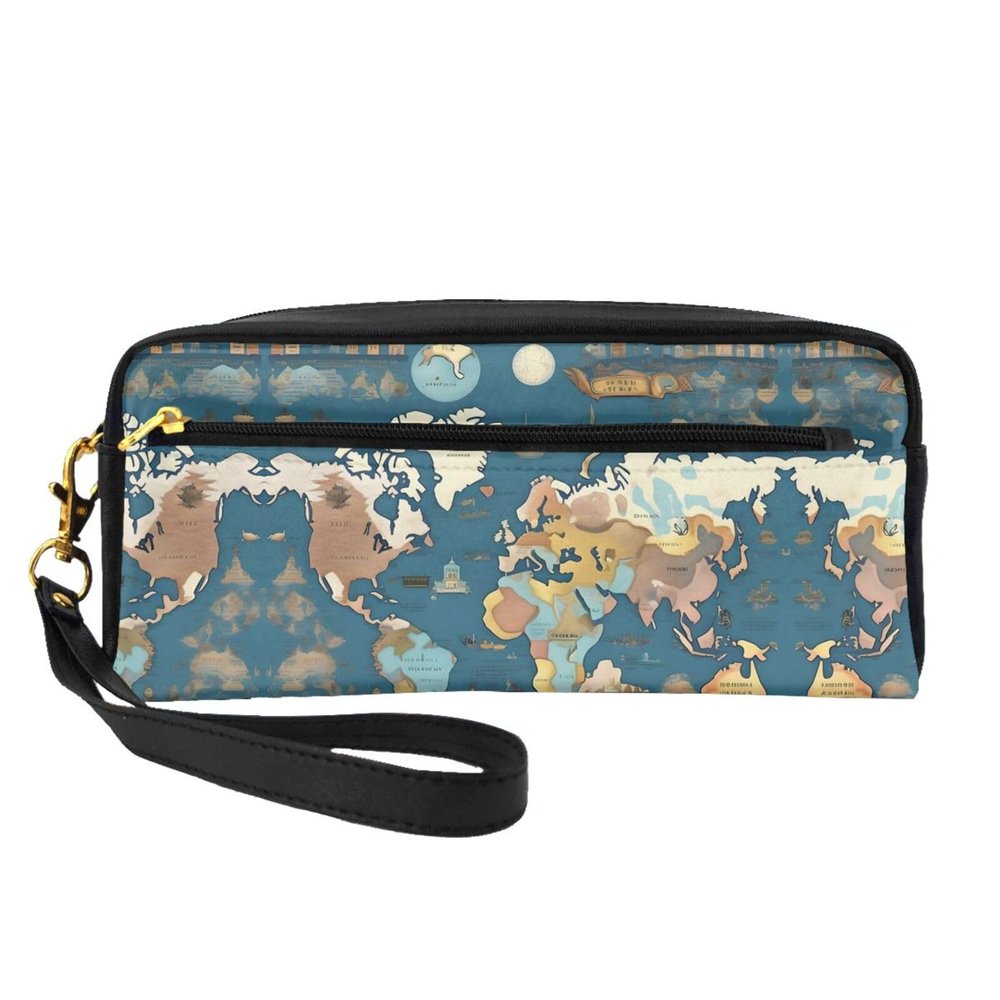 FRESQA World Map Pattern Print Portable Mini Makeup Bag,Versatile And Compact,Perfect For Your Essentials