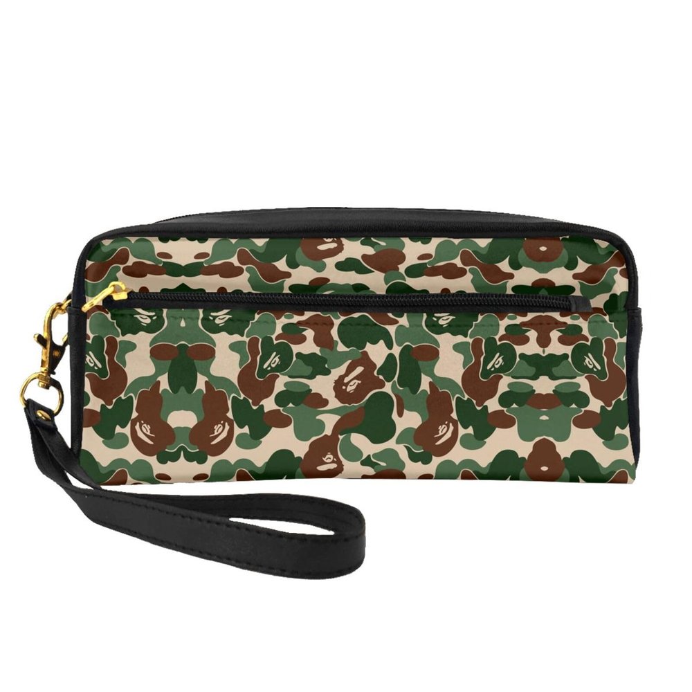 FRESQA Aniaml Camouflage Green Print Portable Mini Makeup Bag,Versatile And Compact,Perfect For Your Essentials