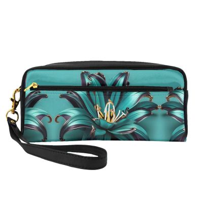 FRESQA Teal Lily Print Portable Mini Makeup Bag,Versatile And Compact,Perfect For Your Essentials
