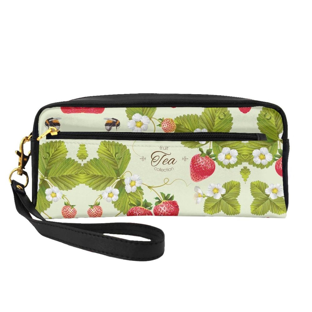FRESQA Lovely Strawberry Print Portable Mini Makeup Bag,Versatile And Compact,Perfect For Your Essentials