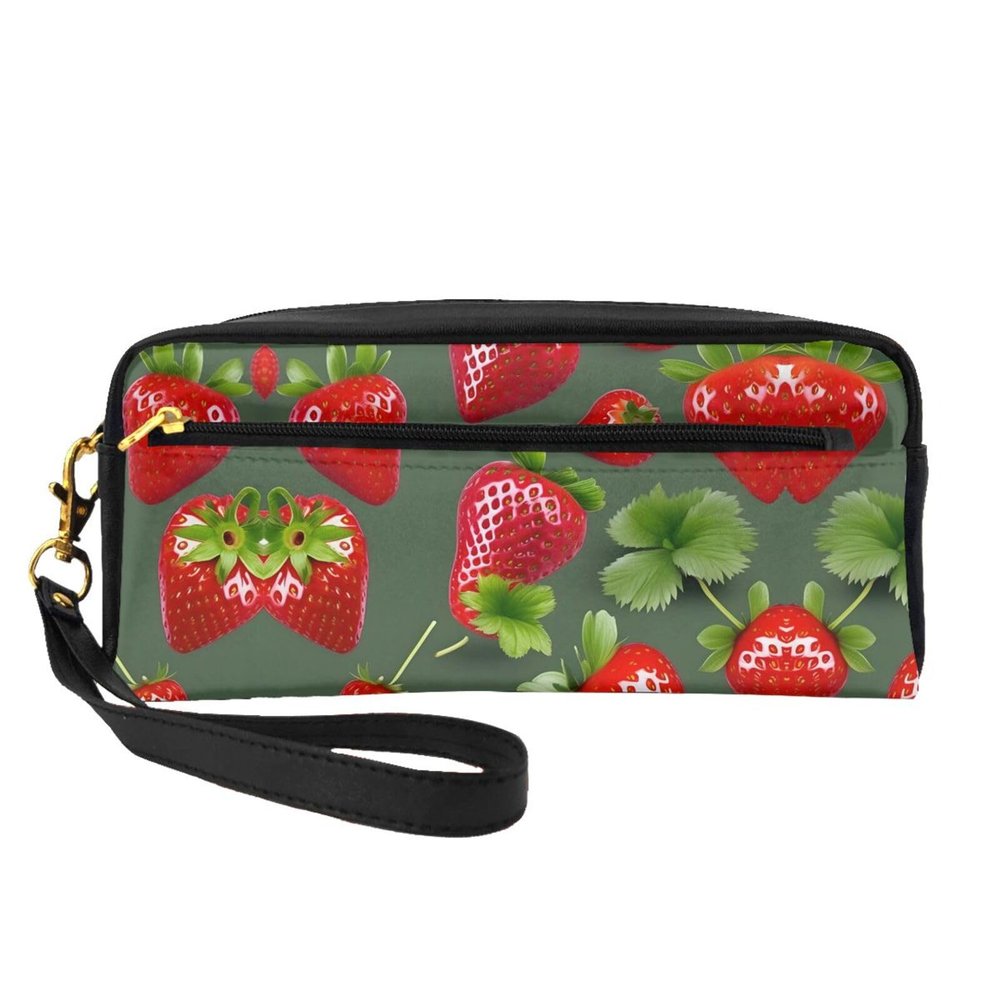 FRESQA Lovely Strawberry Print Portable Mini Makeup Bag,Versatile And Compact,Perfect For Your Essentials